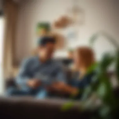 Navigating the Rental Market Together Couple discussing rental options in a cozy environment