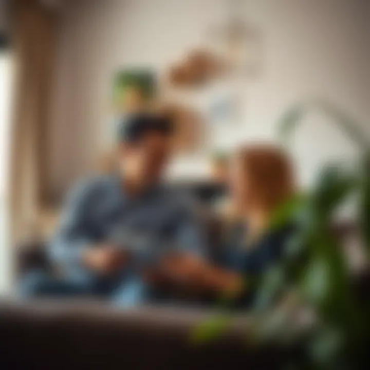 Navigating the Rental Market Together Couple discussing rental options in a cozy environment