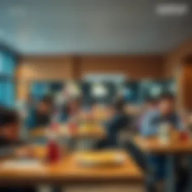 Cafeteria filled with students enjoying their meals