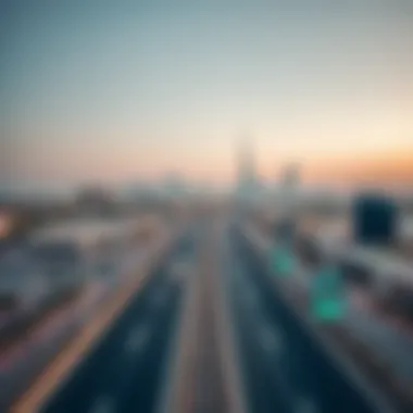 A panoramic view of Sheikh Mohammed Bin Zayed Road showcasing the skyline of Dubai