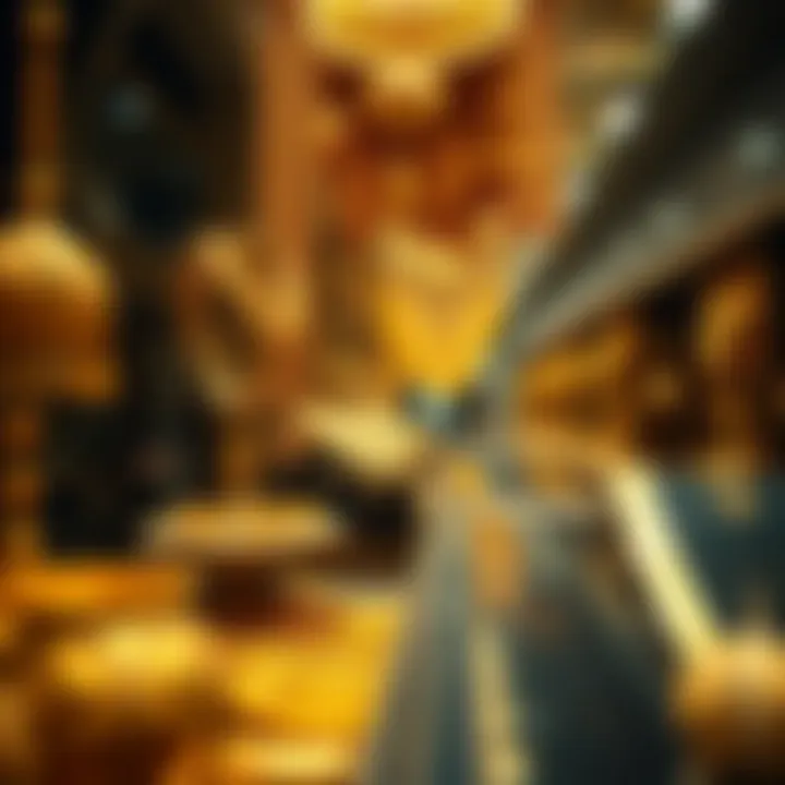 Intricate gold jewelry pieces on display