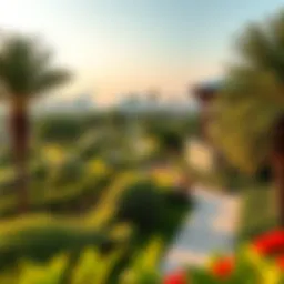 Panoramic view of a lush park in Dubai with vibrant greenery