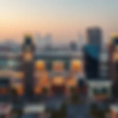An overview of Al Seef Mall surrounded by the Dubai skyline
