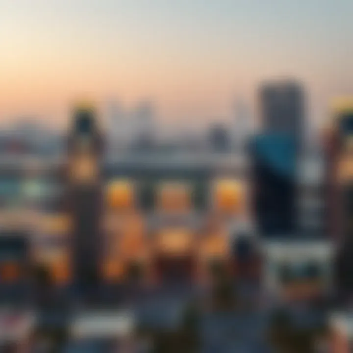 An overview of Al Seef Mall surrounded by the Dubai skyline