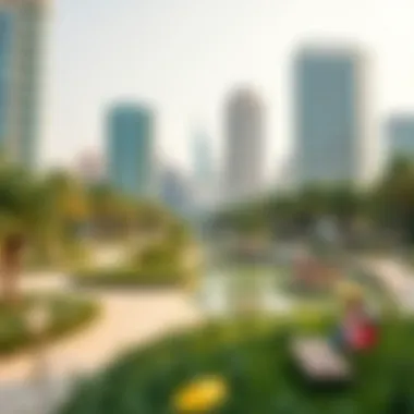 A serene park space amidst the urban landscape