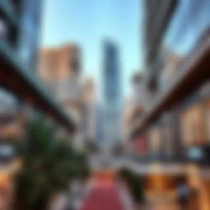 Upscale shopping area in Downtown Dubai with modern architecture