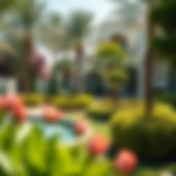 Tranquil Gardens of Al Quoz Villas Lush garden surrounding a villa in a tranquil Al Quoz neighborhood