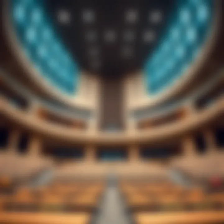 Interior perspective of a lecture hall within the Waqf Al Qasimia University Tower