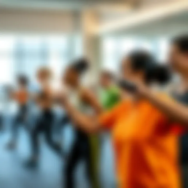 Group fitness class in action with diverse participants