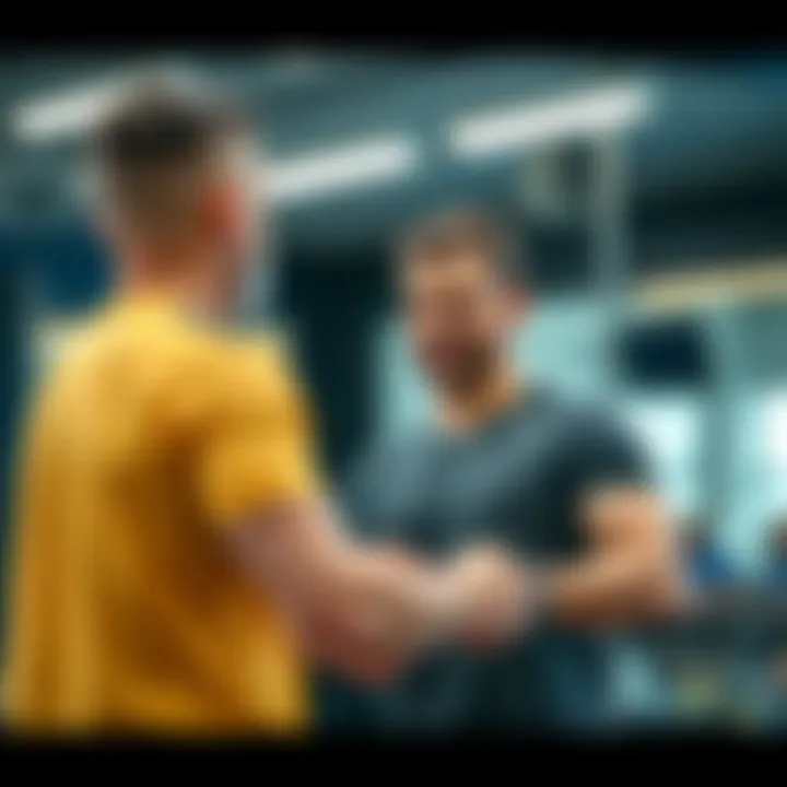 Personal trainer assisting a member with fitness goals