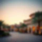 Luxurious resort exterior view at sunset