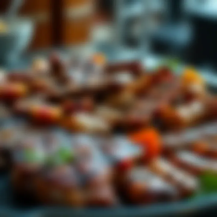 A Lavish Array of Grilled Meats An exquisite plate of grilled meats showcasing vibrant colors and textures.