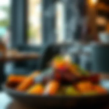 Artisan Barbecue Dish with Distinctive Garnishes A close-up of a masterfully crafted barbecue dish with unique garnishes.