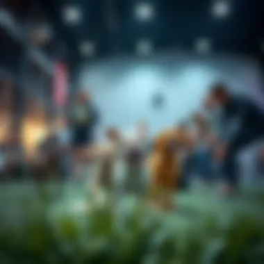 Community event at an indoor dog park fostering interaction