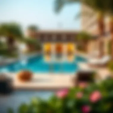 Serene pool area at Jumeirah Hotel surrounded by lush landscaping