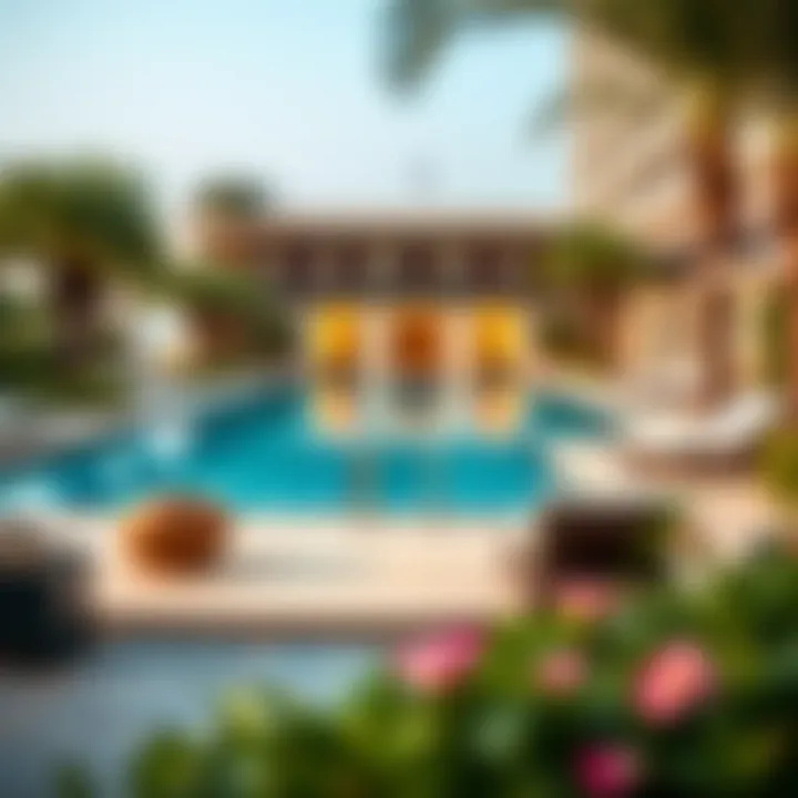 Serene pool area at Jumeirah Hotel surrounded by lush landscaping