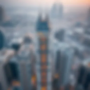 Kawakeb Building in Dubai's Skyline Aerial view of Dubai cityscape featuring Kawakeb Building