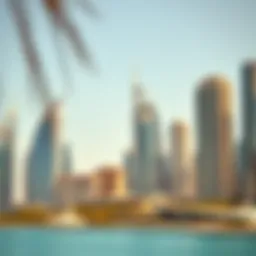 A close-up view of Dubai's skyline with iconic buildings