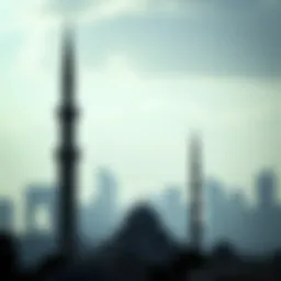Stunning skyline of Dubai with a mosque silhouette