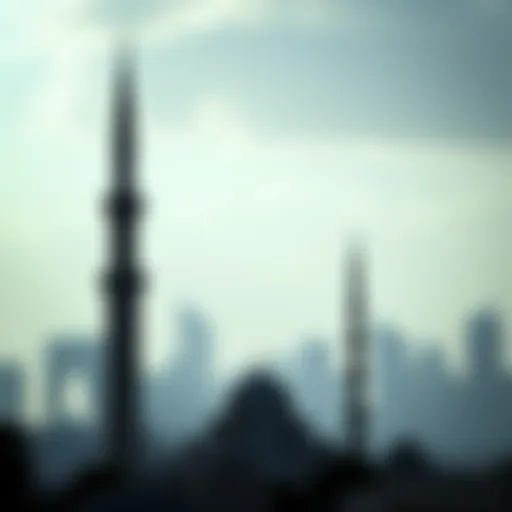 Stunning skyline of Dubai with a mosque silhouette