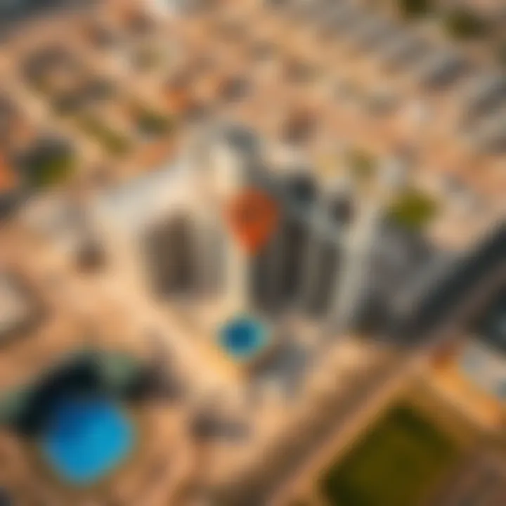 Aerial view of برج الشارقة الجديد emphasizing its prime location