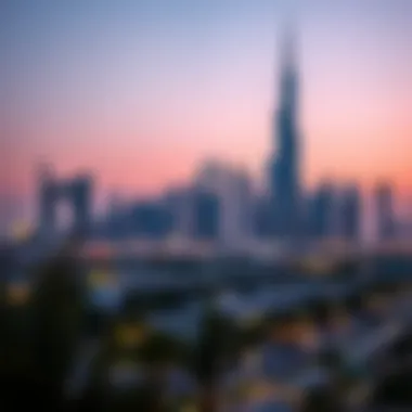 Dubai Skyline at Twilight Scenic view of Dubai skyline during twilight