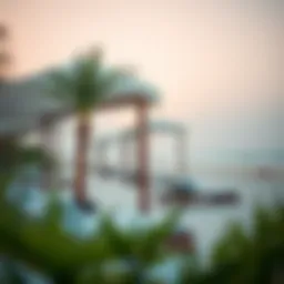 Luxurious beachside lounging area with cabanas