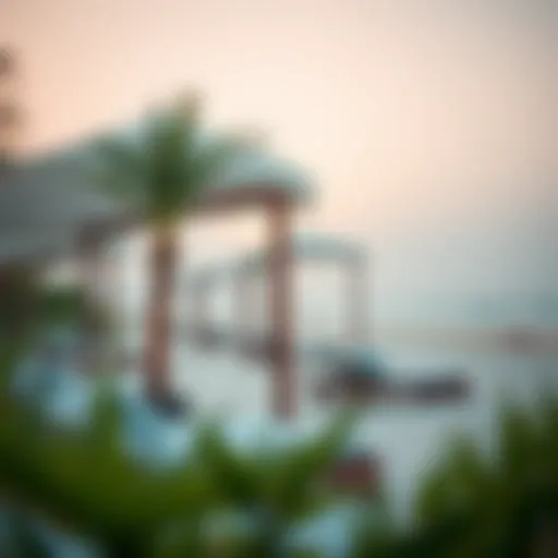 Luxurious beachside lounging area with cabanas