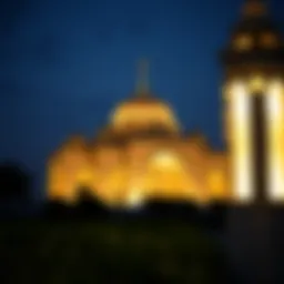 A scenic view of a mosque illuminated during Ramadan nights