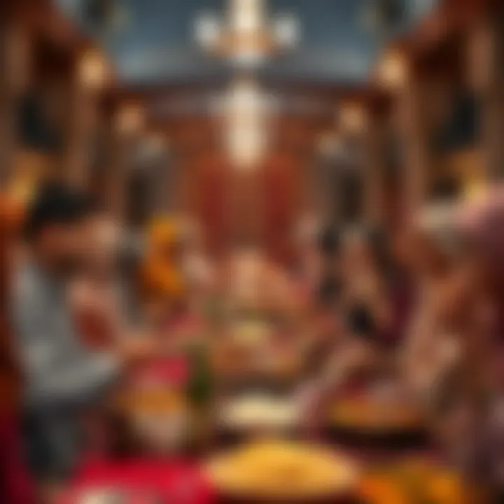 A vibrant iftar gathering showcasing traditional dishes