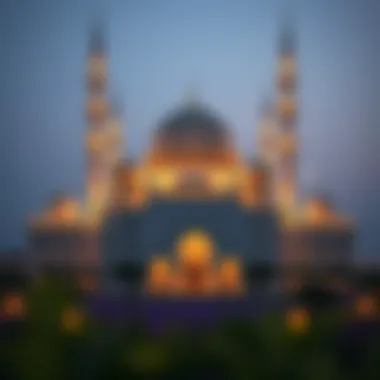 A serene mosque adorned with lights for Ramadan