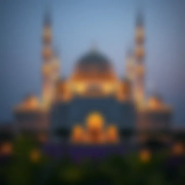A serene mosque adorned with lights for Ramadan