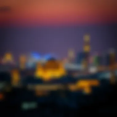The skyline of a UAE city illuminated at night during Ramadan