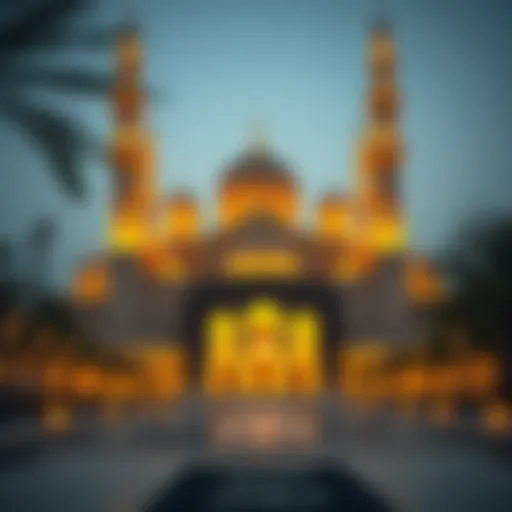 Majestic mosque adorned with lights during Ramadan