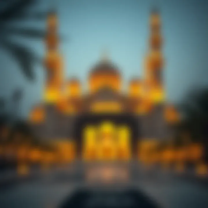 Majestic mosque adorned with lights during Ramadan