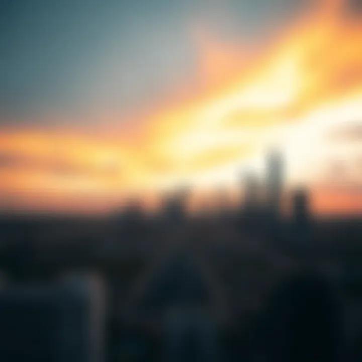 Panoramic view of Tecom skyline at sunset