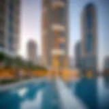 Stunning architectural view of The Court Business Bay showcasing its modern design.