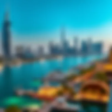 A stunning view of Torch Marina against the Dubai skyline