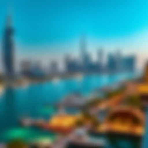 A stunning view of Torch Marina against the Dubai skyline