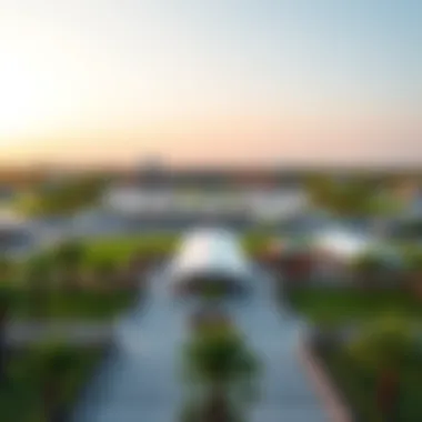 An aerial view of a bustling 24-hour park in Dubai, highlighting its unique layout and features