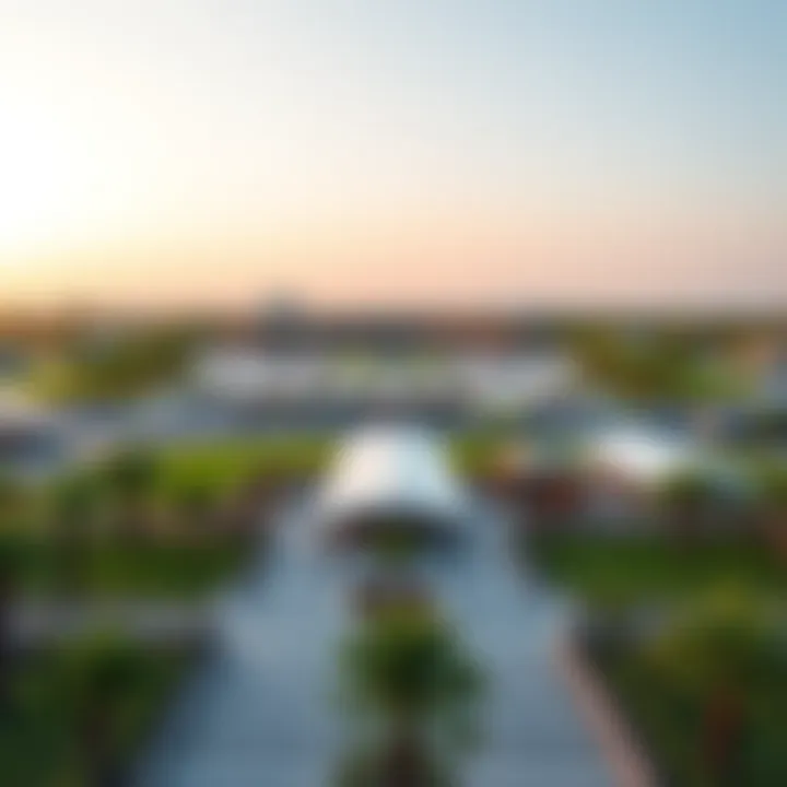 An aerial view of a bustling 24-hour park in Dubai, highlighting its unique layout and features