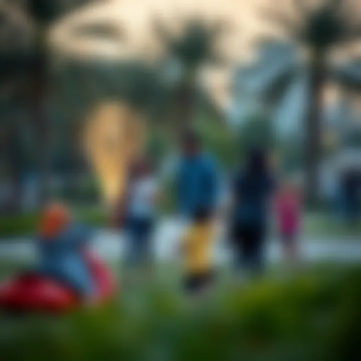 Families enjoying recreational activities in a vibrant Dubai park, showcasing community life