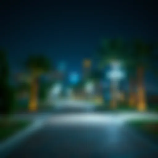 Nighttime Serenity in Dubai's 24-Hour Parks A tranquil view of a 24-hour park in Dubai at night, illuminated by soft lights