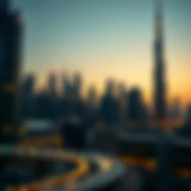 Dubai skyline with currency symbols