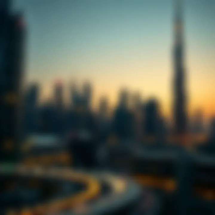 Dubai skyline with currency symbols