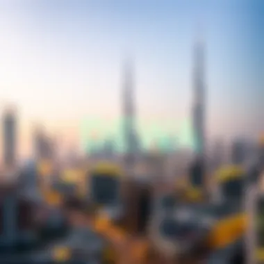 Dubai Skyline Featuring DEWA Illustration of Dubai skyline with DEWA logo