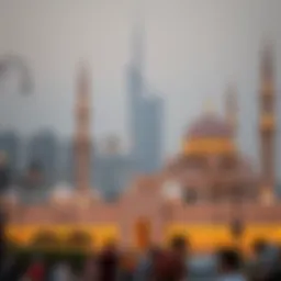 Stunning skyline of Dubai with mosques