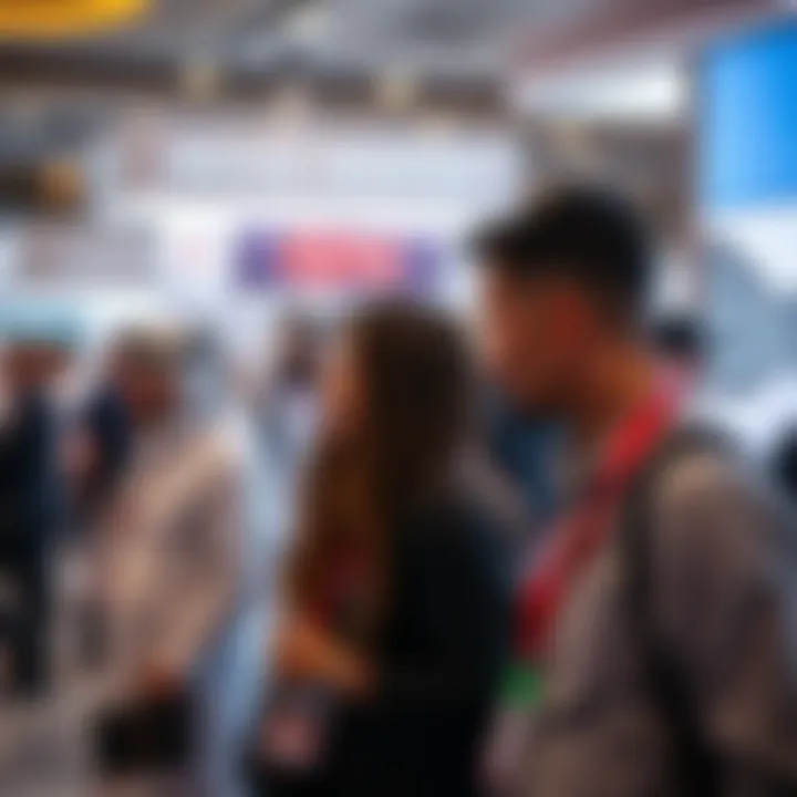 A bustling real estate exhibition event in Dubai with potential investors