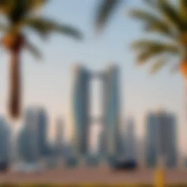 Stunning view of the Union Towers against the Dubai skyline