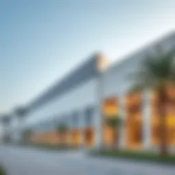 Exterior view of a modern warehouse in Al Quoz